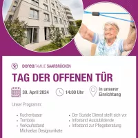 Die DoreaFamilie lädt ein zum:  Tag der offenen Tür und Tanz in den Mai.  Wir bieten verschiedene Infostände an, einen Verkaufsstand, eine Tombola sowie einen Kuchenbasar.  Unsere Bewohner spenden die Erlöse an eine Organisation ihrer Wahl.  Wir freuen uns über ihren Besuch.