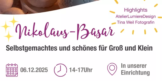 am 6.12.25 haben wir einen schönen Nikolausbasar für jung und alt 