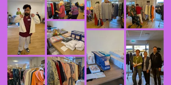 Collage aus Bildern vom Wäscheverkauf