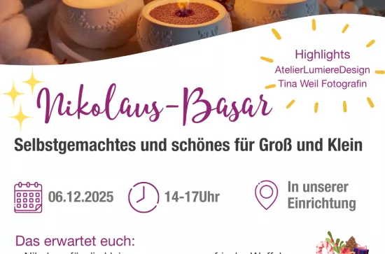 am 6.12.25 haben wir einen schönen Nikolausbasar für jung und alt 